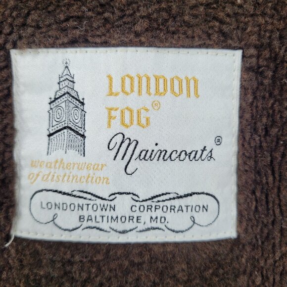 London Fog Brown Belted Faux Fur Removable Liner Buttoned Maincoat Over Coat 16R - Picture 14 of 16